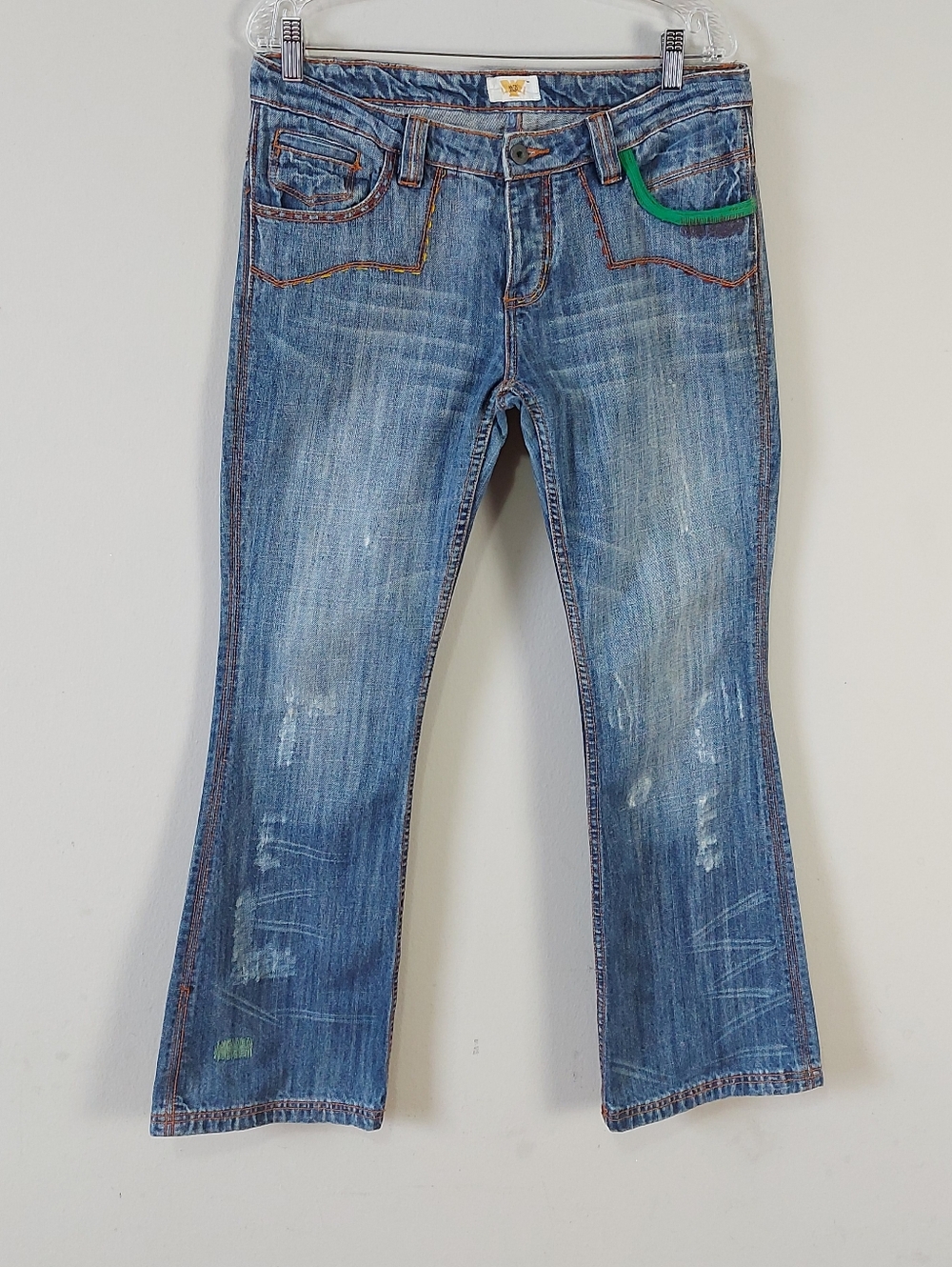 Y2K Antik Men Patchwork Festival Western Embroidered Disco Mid-rise Jeans 31 - Picture 2 of 12